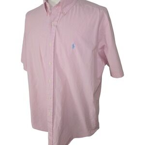 Polo Ralph Lauren M Pink White Gingham Check Short Sleeve Button Down Shirt XL